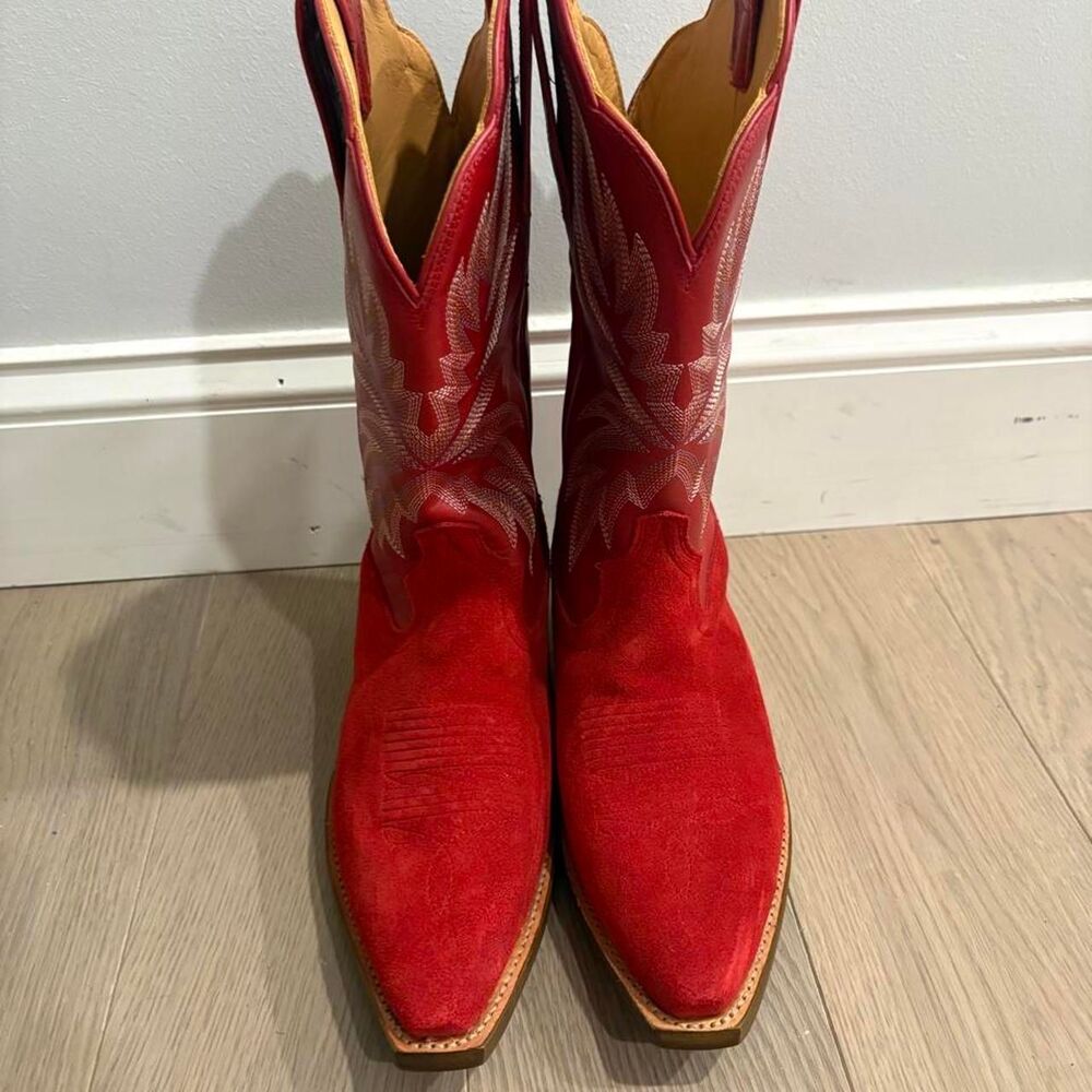 Tecovas  Sadie barn Red Suede Cowboy Boots  Size US 7 - Picture 2 of 6